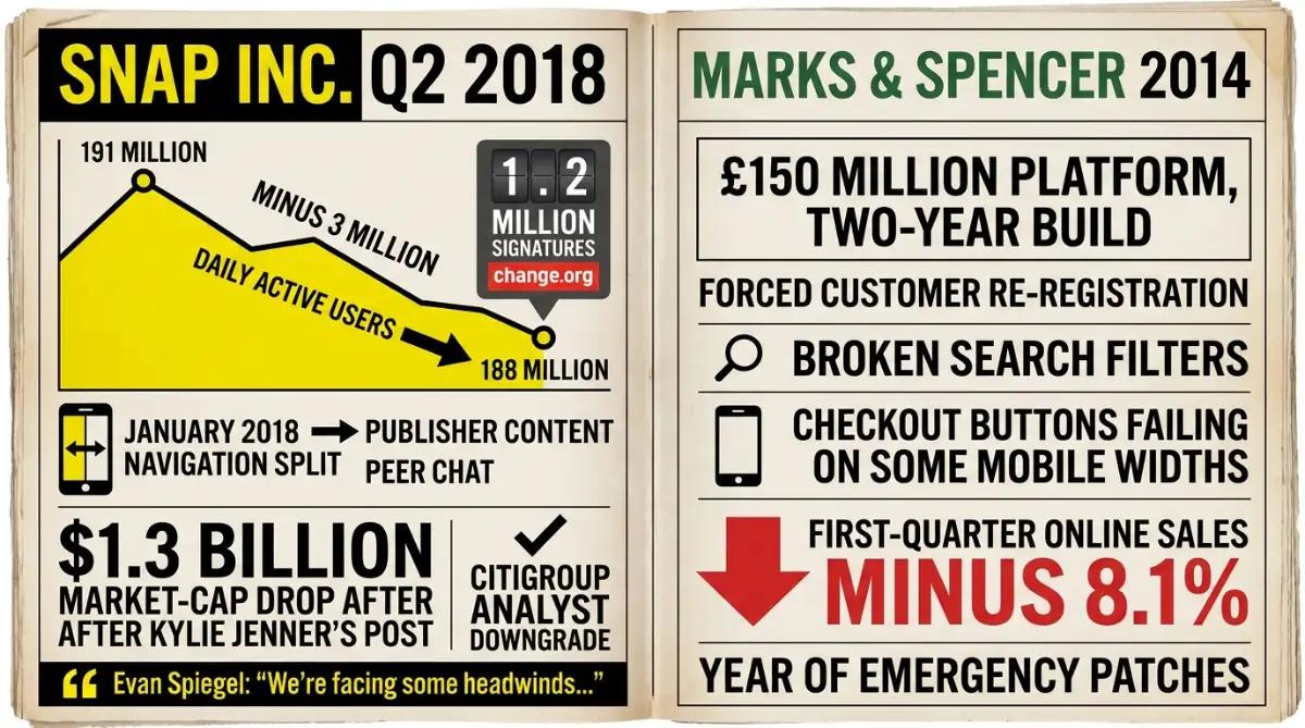 Snapchat 191 to 188 million users and M&S sales drop