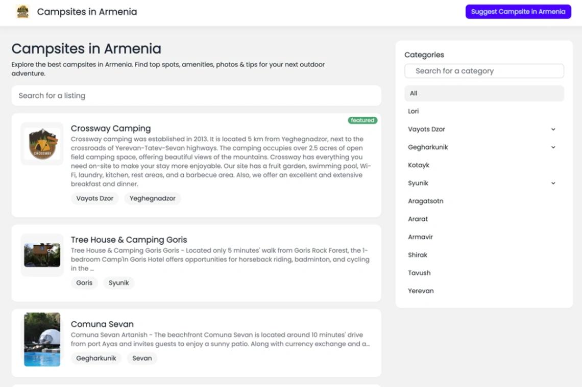 Campsites Directory website template