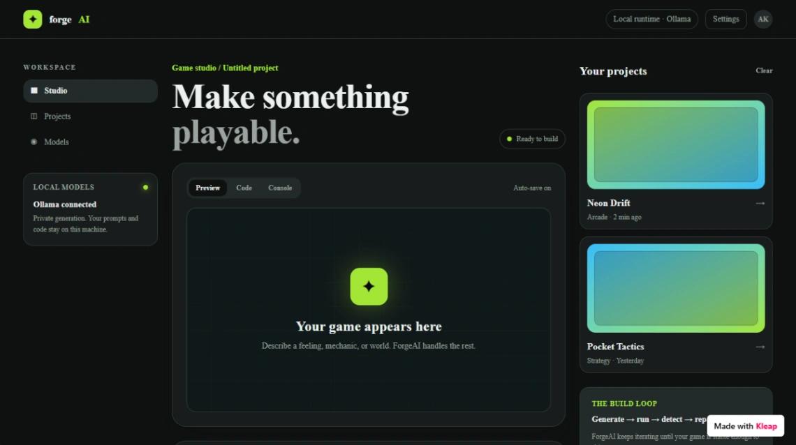 AI Game Studio website template