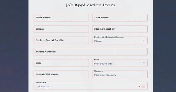Job Application Form website template