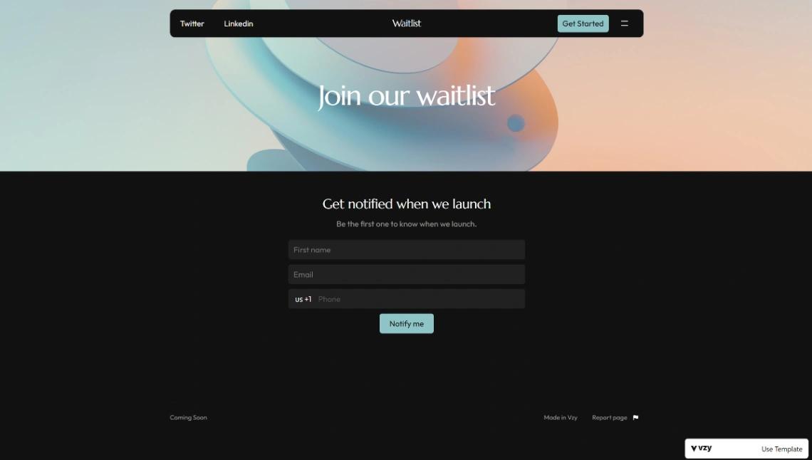 Coming Soon Waitlist website template