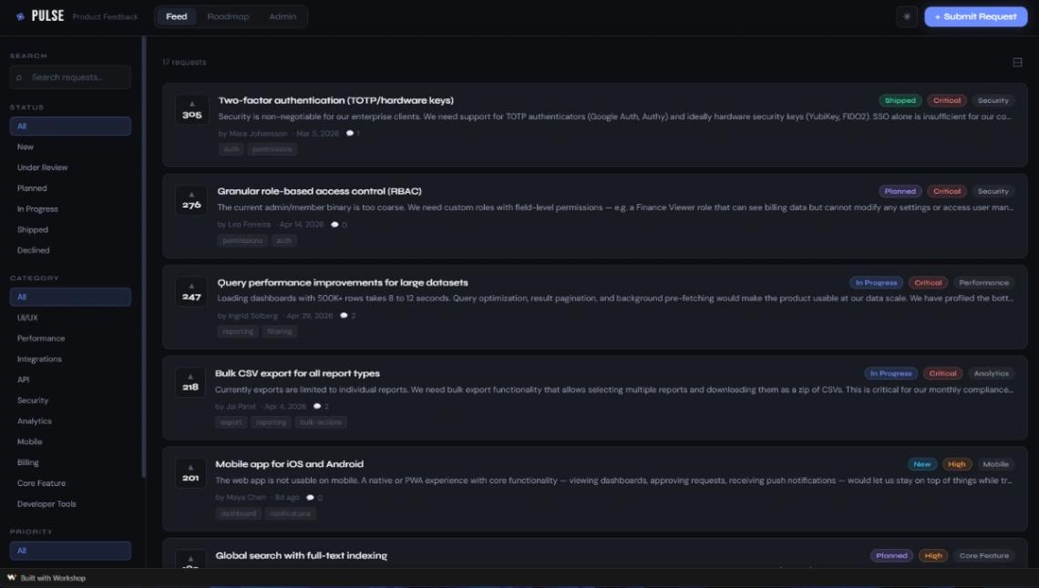 Feature Request Portal web application template
