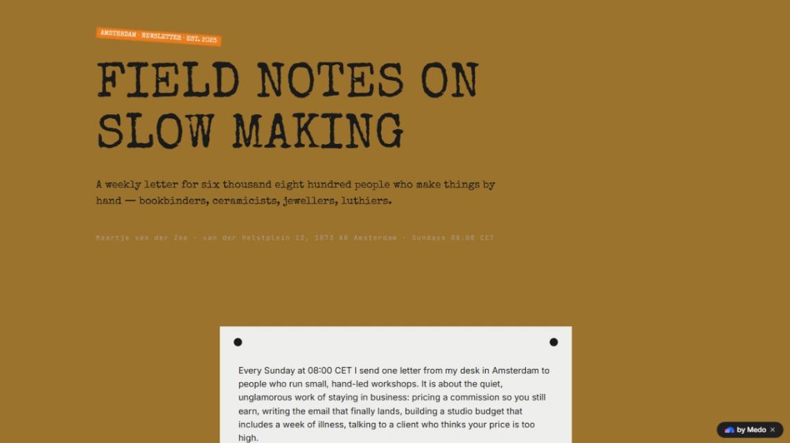 Slow Making Newsletter website template