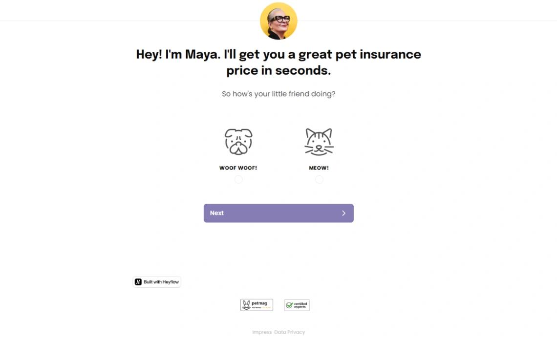 Pet Insurance Lead Gen website template