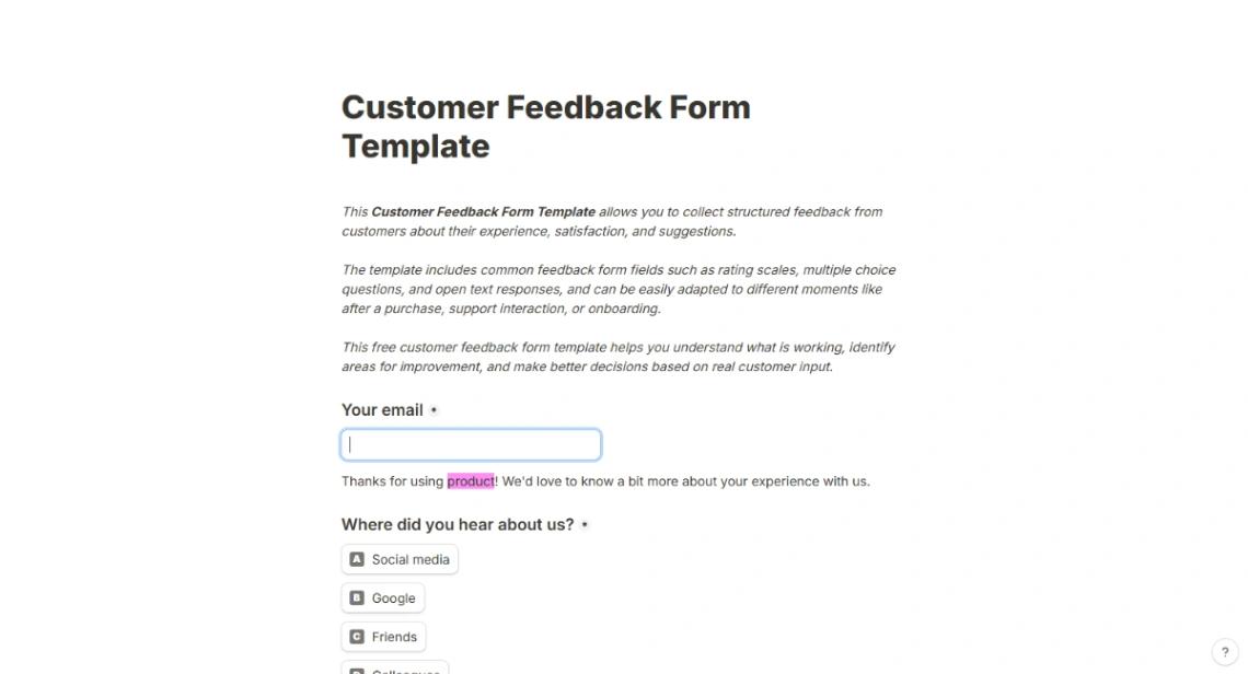 Customer Feedback Form website template