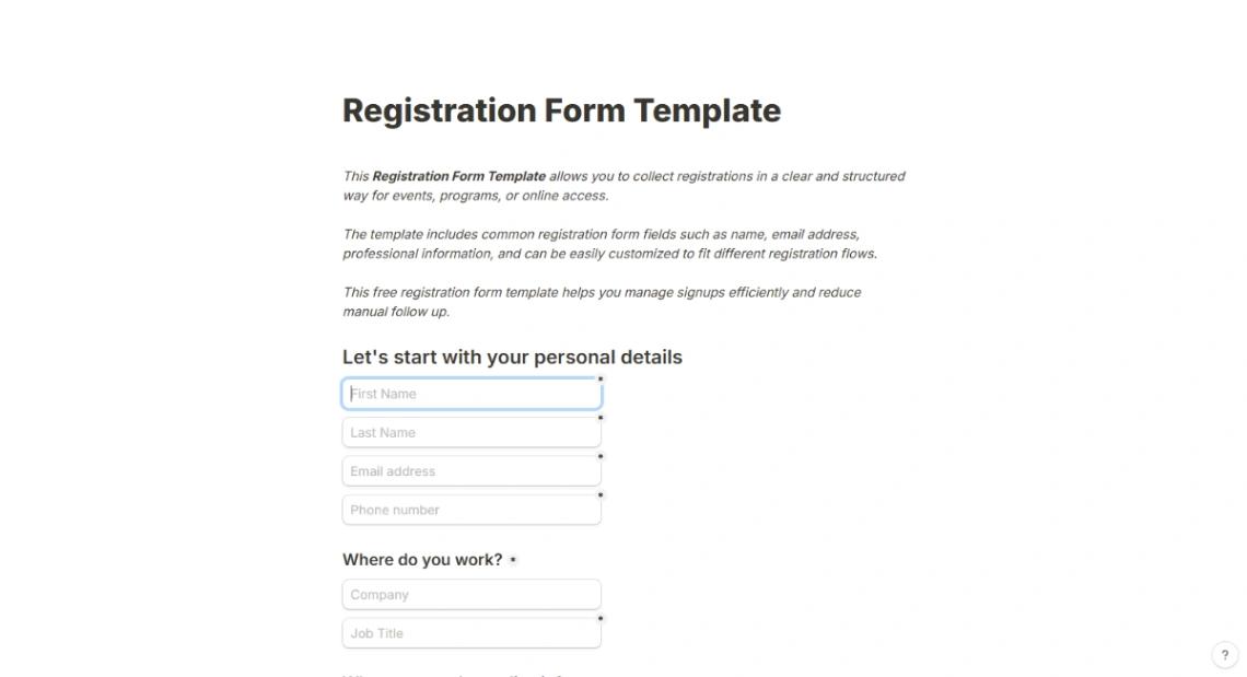 Professional Registration Form website template