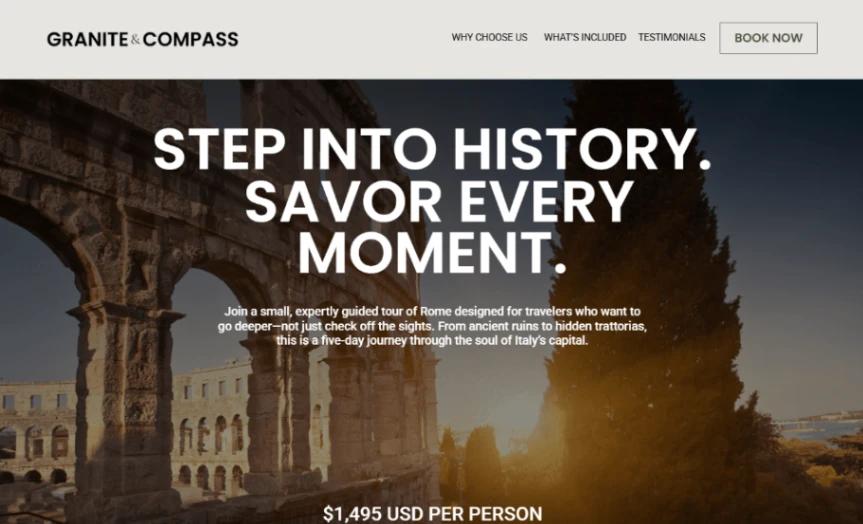 Travel Product Page website template