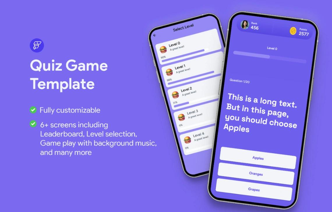 Quiz Game App mobile app design template