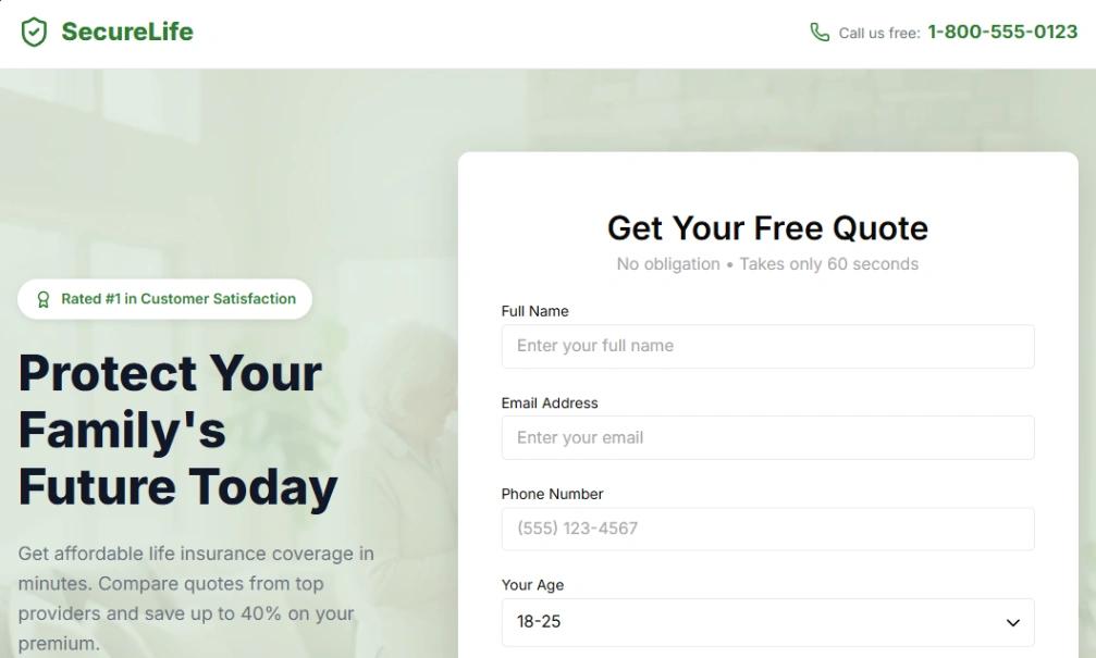 Life Insurance Quote Lead website template