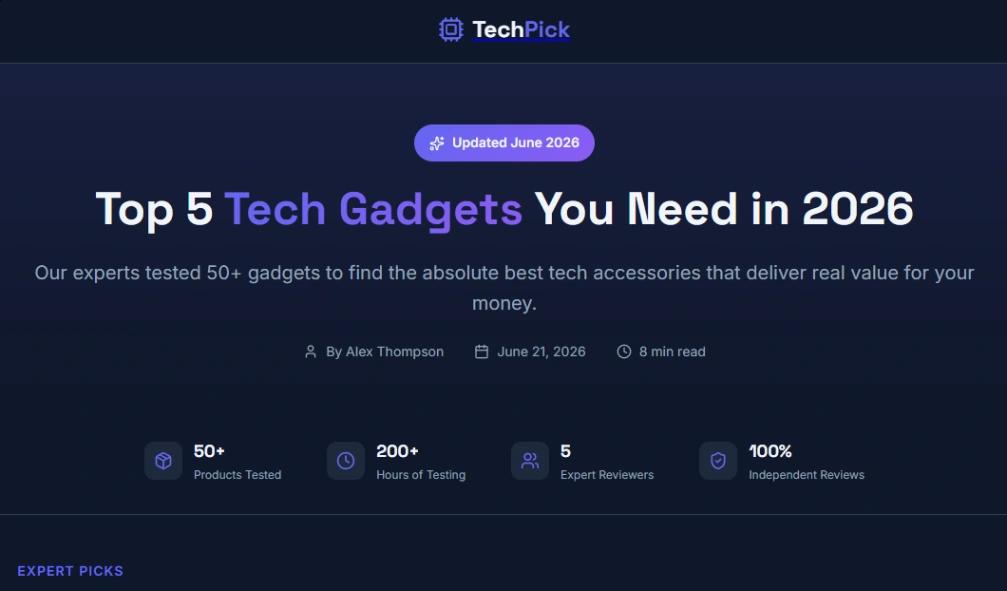 Tech Gadgets Affiliate website template