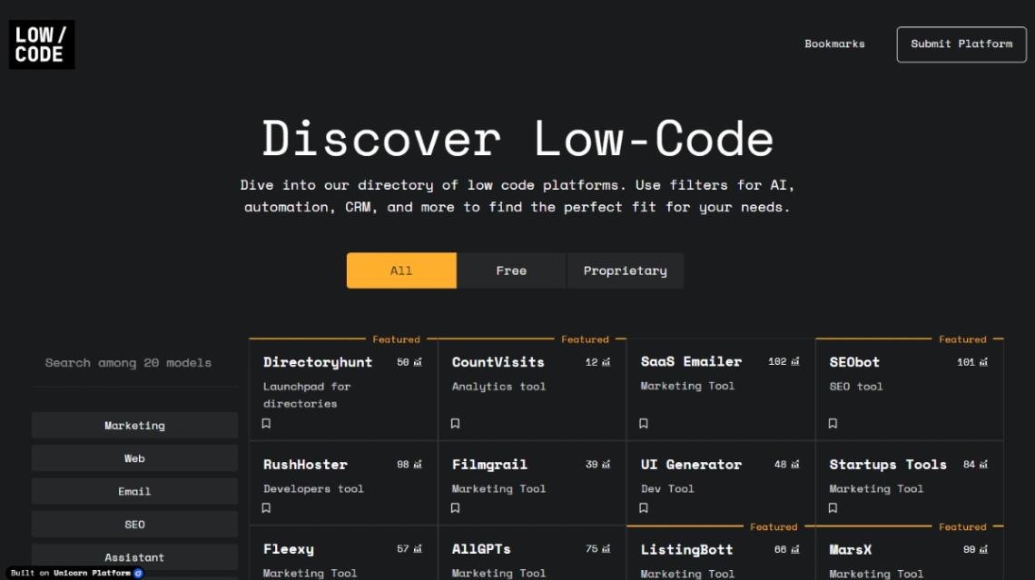 Low-Code Tools Directory website template