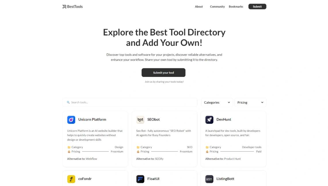 Tool Directory website template