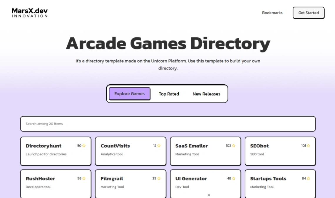 Arcade Directory website template
