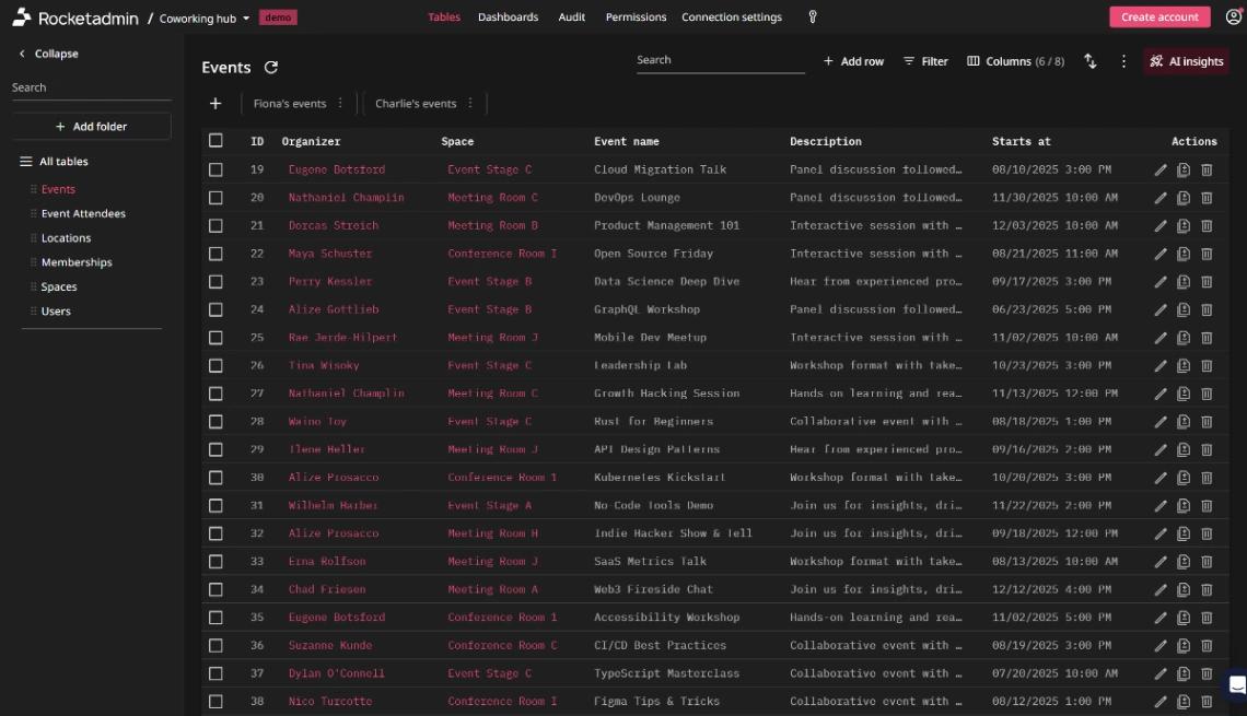 Coworking Events Admin web application template
