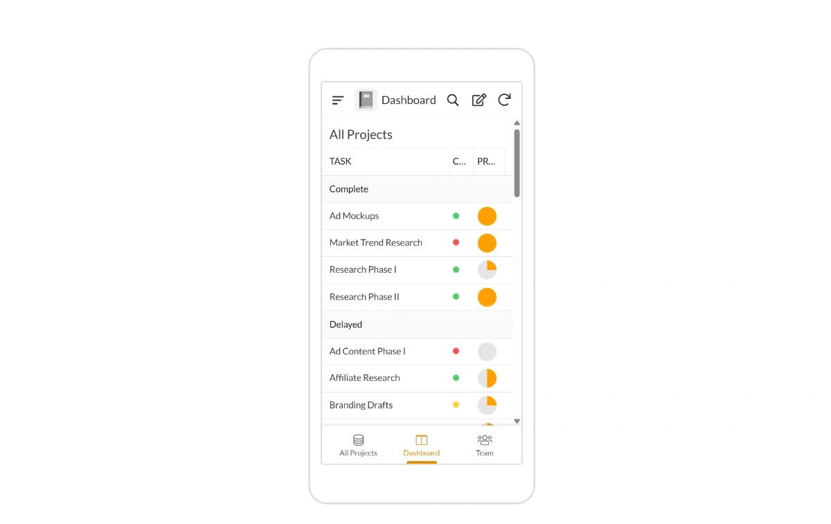 Marketing Projects App mobile app design template