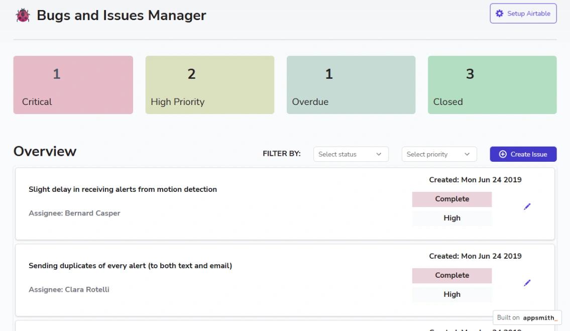 Bugs & Issues Manager web application template