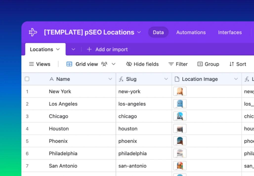 Airtable/Webflow pSEO web application template