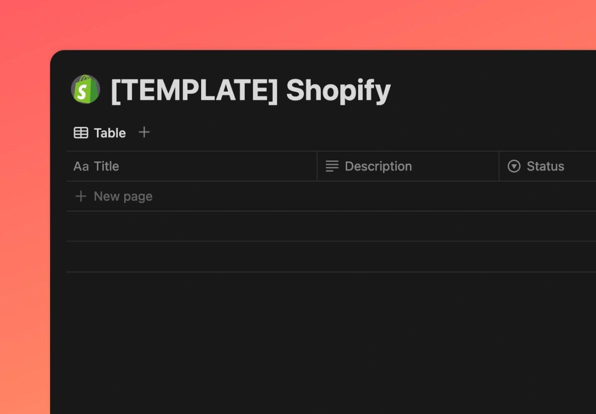 Shopify/Notion Products web application template