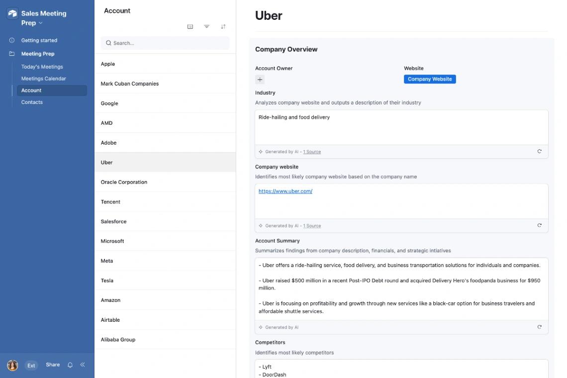Sales Meeting Prep web application template